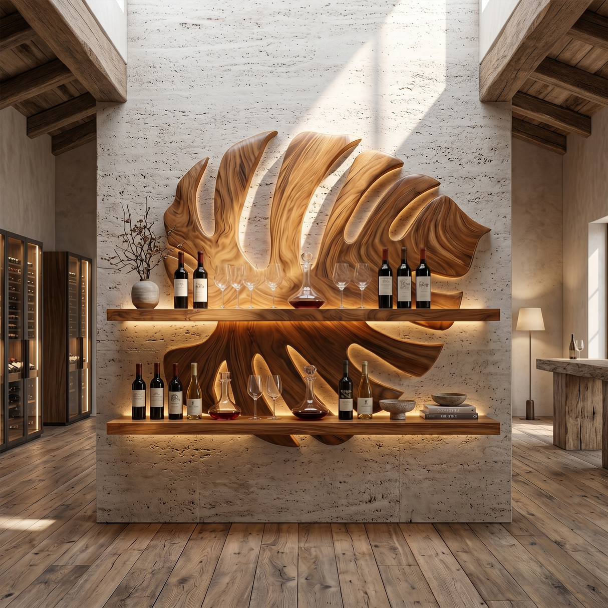 Handcrafted Wall Wine Rack For Entryway Beverage Showcase Unit
