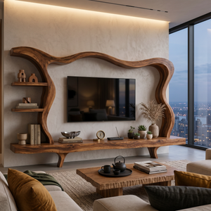 Modern Wood TV Stand With Flowing Frame For Home Decor