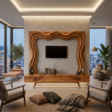 Rustic Wooden TV Console With Carved Frame For Living Decor