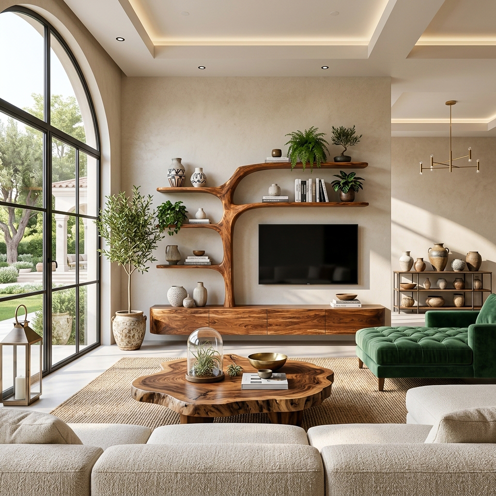 Handcrafted TV Cabinet With Multi-Branch Shelves For Living Room