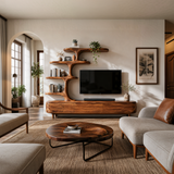 Contemporary Wood TV Stand With Multi-tiered Shelves For Living