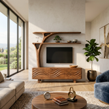 Luxury Wood TV Cabinet With Sculptural Open Shelving For Interior