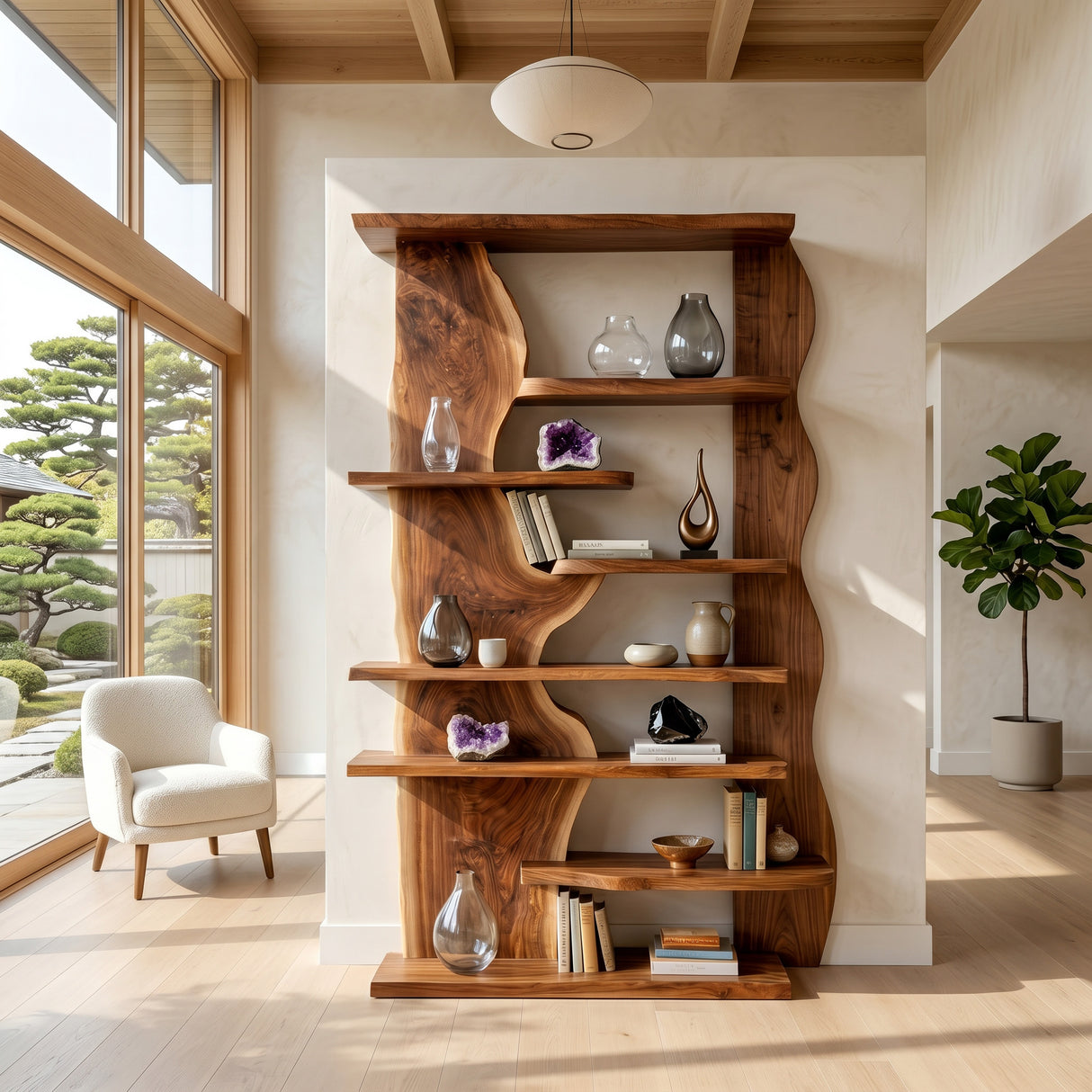 Organic Live Edge Wooden Standing Shelf For Living Room