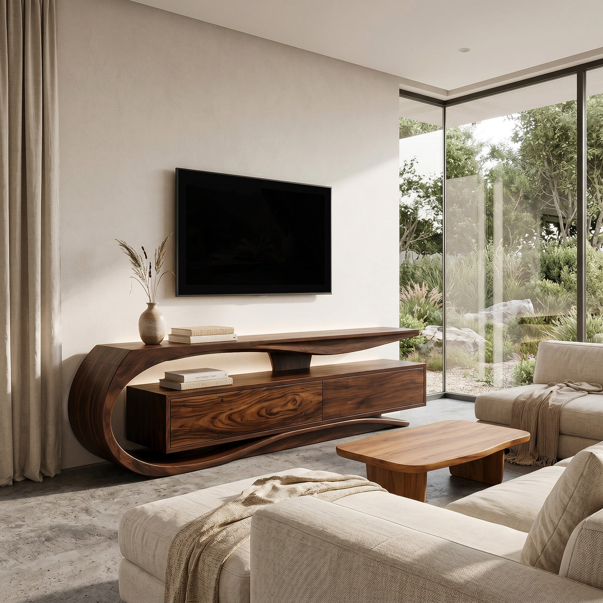 Luxury Curved Wooden TV Console For Interiors