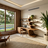 Modern Wood Desk With Built In Bookshelves For Workspace