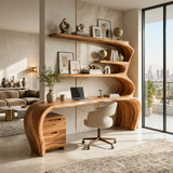 Sculptural Wooden Desk With Rounded Edges For Home Office
