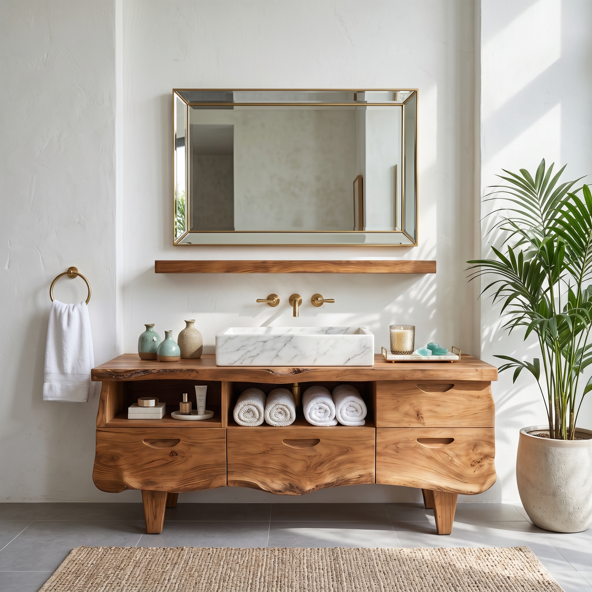 Farmhouse Wooden Vanity For Bathroom Interior Design