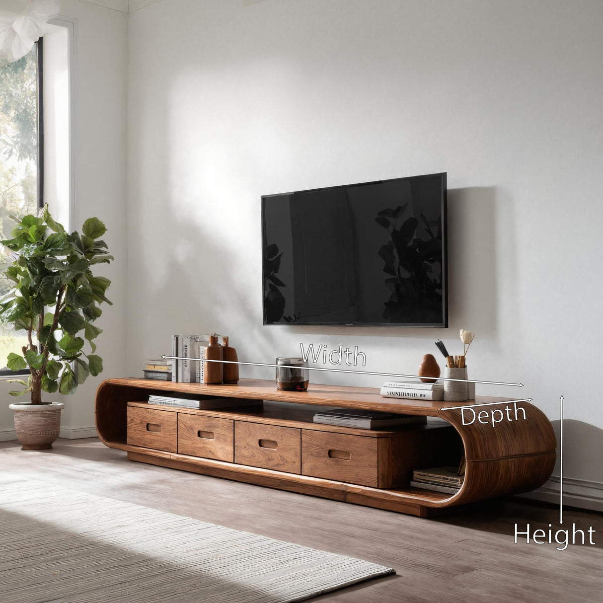 Modern Curved TV Stand With Drawer For Living Room