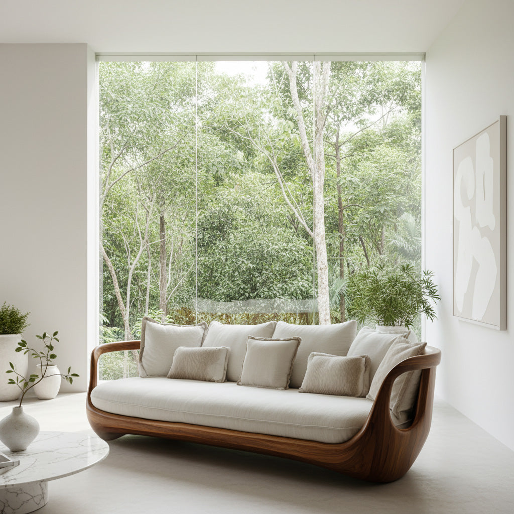 Organic Modern Sculptural Wooden Sofa For Living Room
