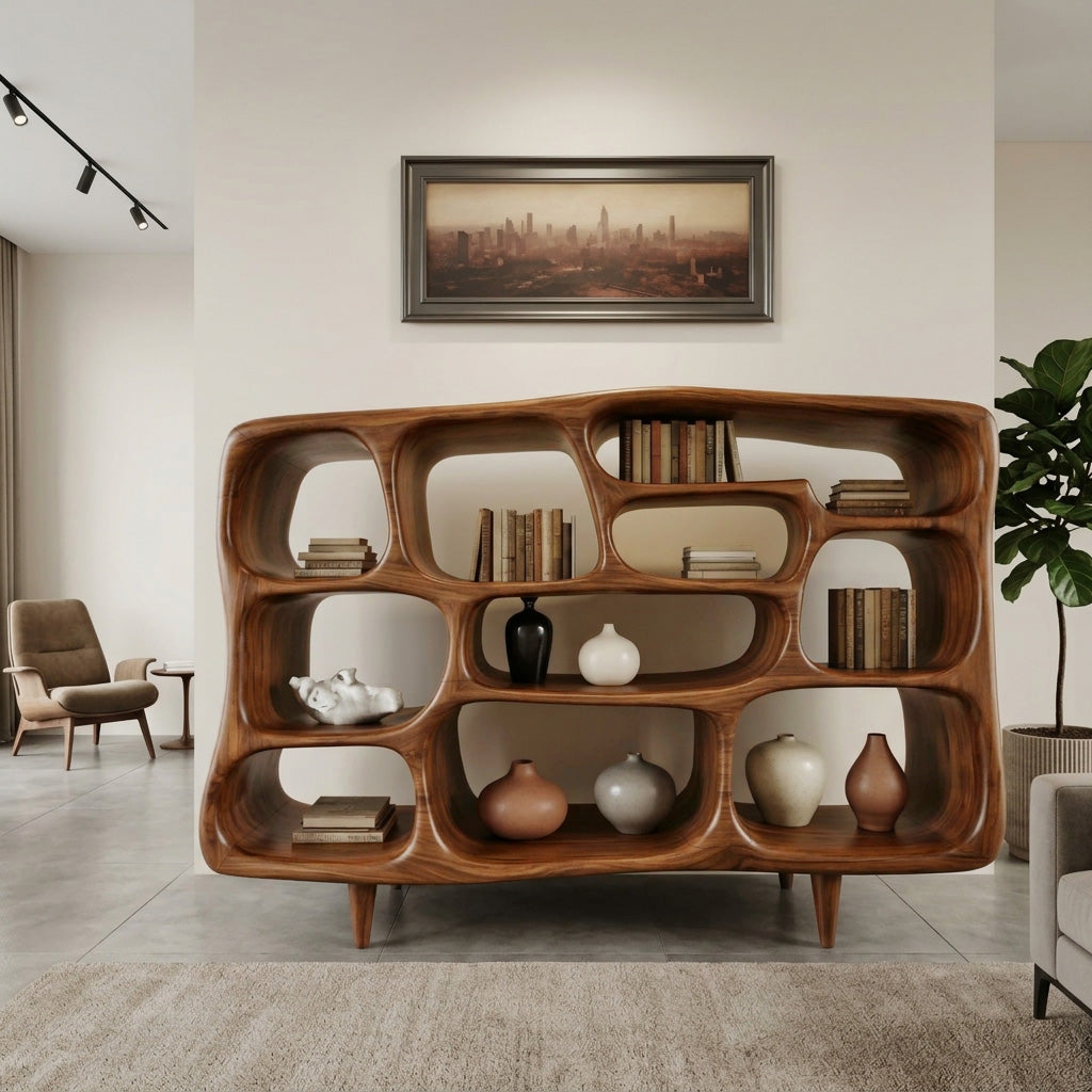 Modern Organic Bookshelf With Open Shelves For Living Room Or Office