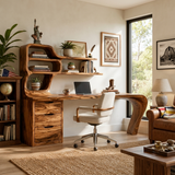 Modern Desk With Integrated Shelves And Drawers For Home Workspace