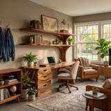 Wooden Desk With Integrated Shelving And Drawer For Contemporary Office