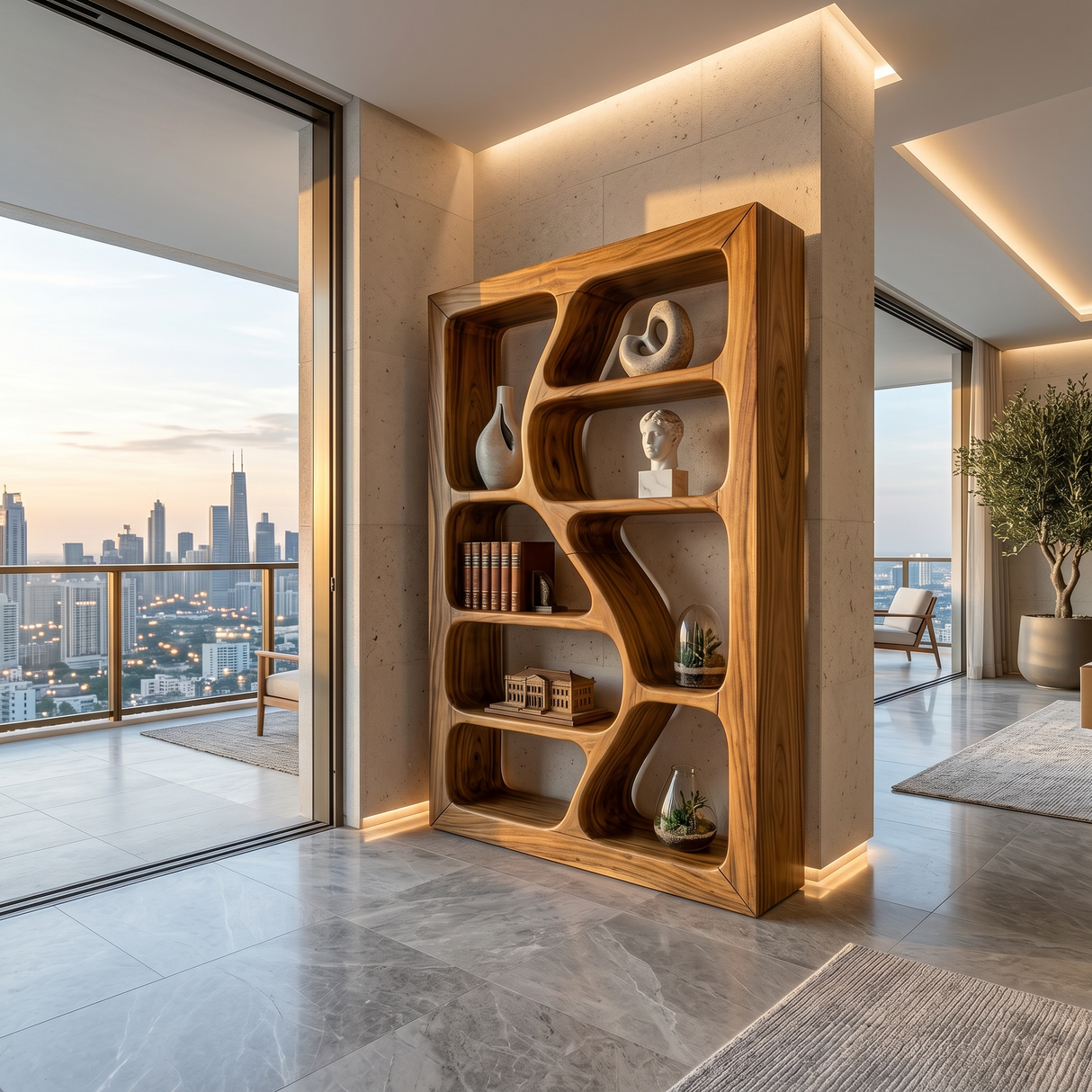 Organic Wooden Storage Shelf For Spa Interiors