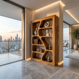 Organic Wooden Storage Shelf For Spa Interiors