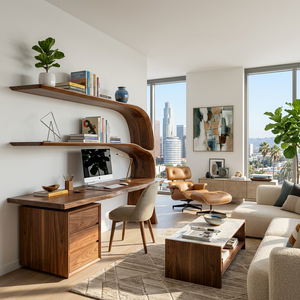 Organic Desk With Curved Shelf And Drawer For Study Room