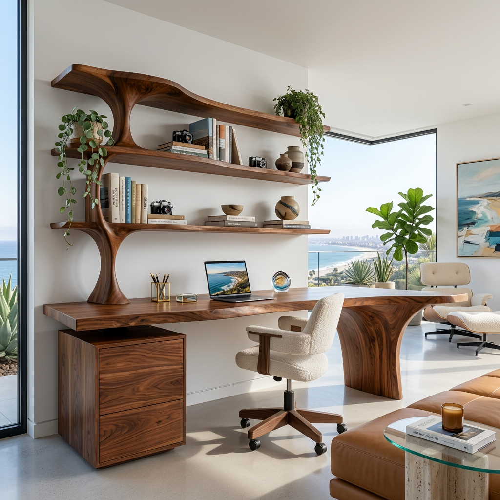 Contemporary Wooden Office Desk With Integrated Drawers For Workspace