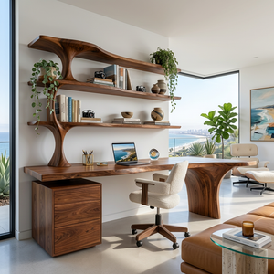 Contemporary Wooden Office Desk With Integrated Drawers For Workspace