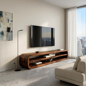 Contemporary Wooden TV Console With Open Storage For Living Room
