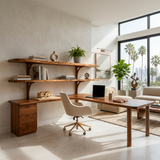 Modern L-Shaped Desk With Open Bookshelves For Home Study