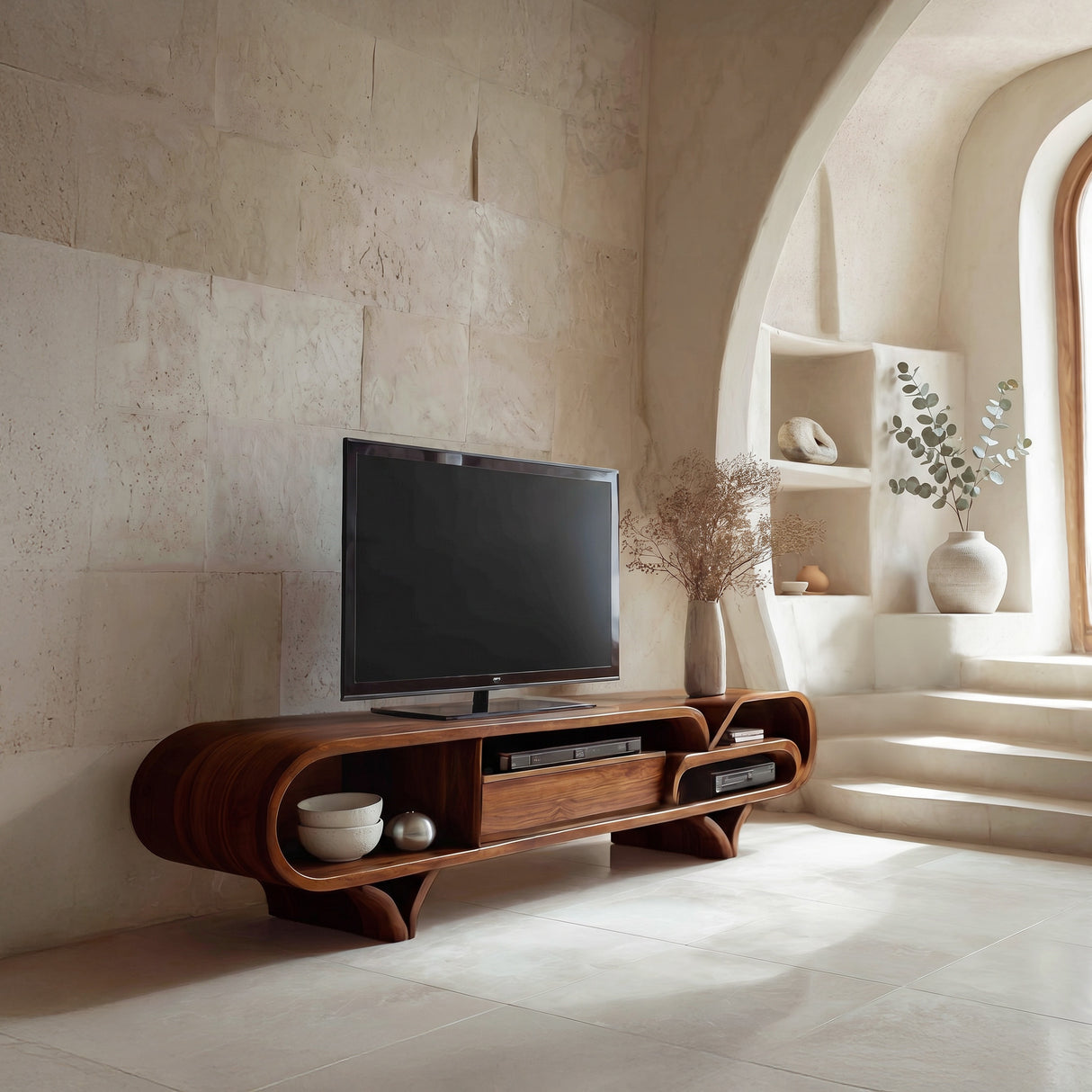 Mediterranean Modern Wooden TV Stand For Living Room