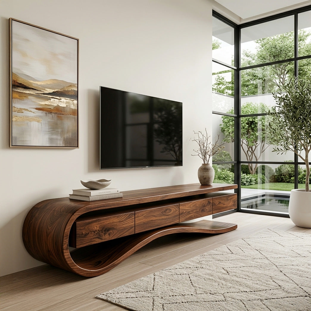 Contemporary Curved Rounded TV Console For Designer Living Room