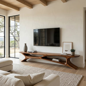 Handcrafted Sculptural Wooden TV Stand For Living Room