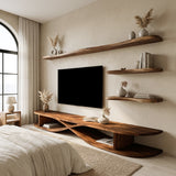 Modern Wooden Curved TV Stand For Living Room Media