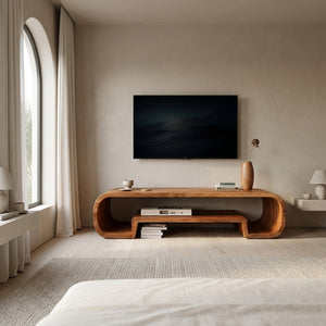 Organic Sculptural Wooden TV Cabinet for Living Room