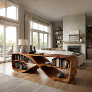 Contemporary Sculptural Natural Wood Console Table For Living Room