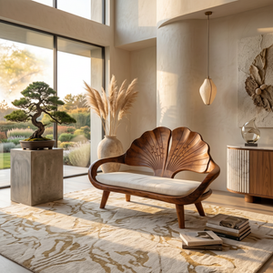 Minimalist Ginkgo Leaf Back Bench For Reading Interior Area