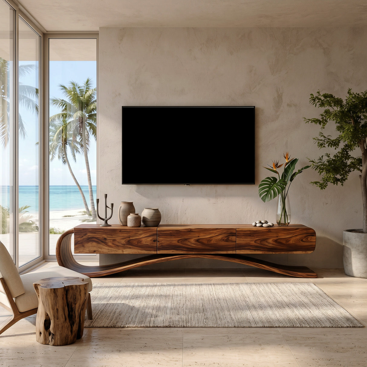 Organic Modern Cantilever TV Console For Living Room Decor