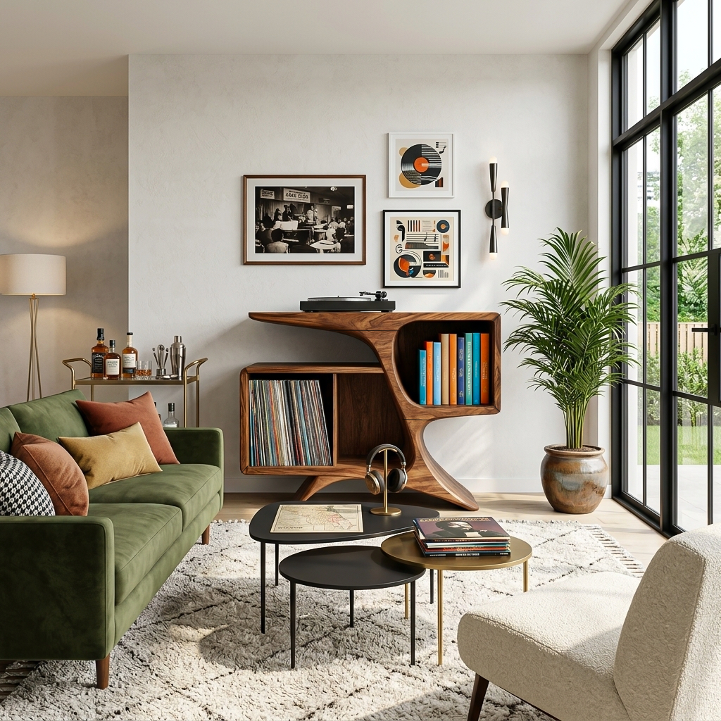 Rustic Sculptural Wooden Record Cabinet For Living Room Furniture