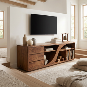 Sculptural Walnut TV Stand Modern Minimalist Interior