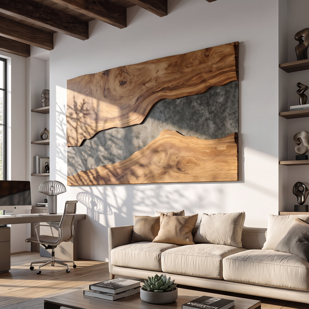 Mid Century Rectangular Wooden Wall Art For Living Room