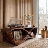 Contemporary Curved Wooden Record Player Console For Living Room