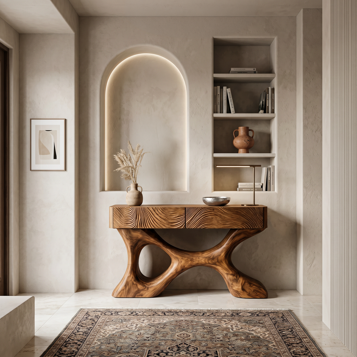 Modern Wood Console Table With Carved Drawers For Luxury Home