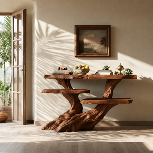 Mediterranean Burnt Wood Hallway Table For Villa Interior