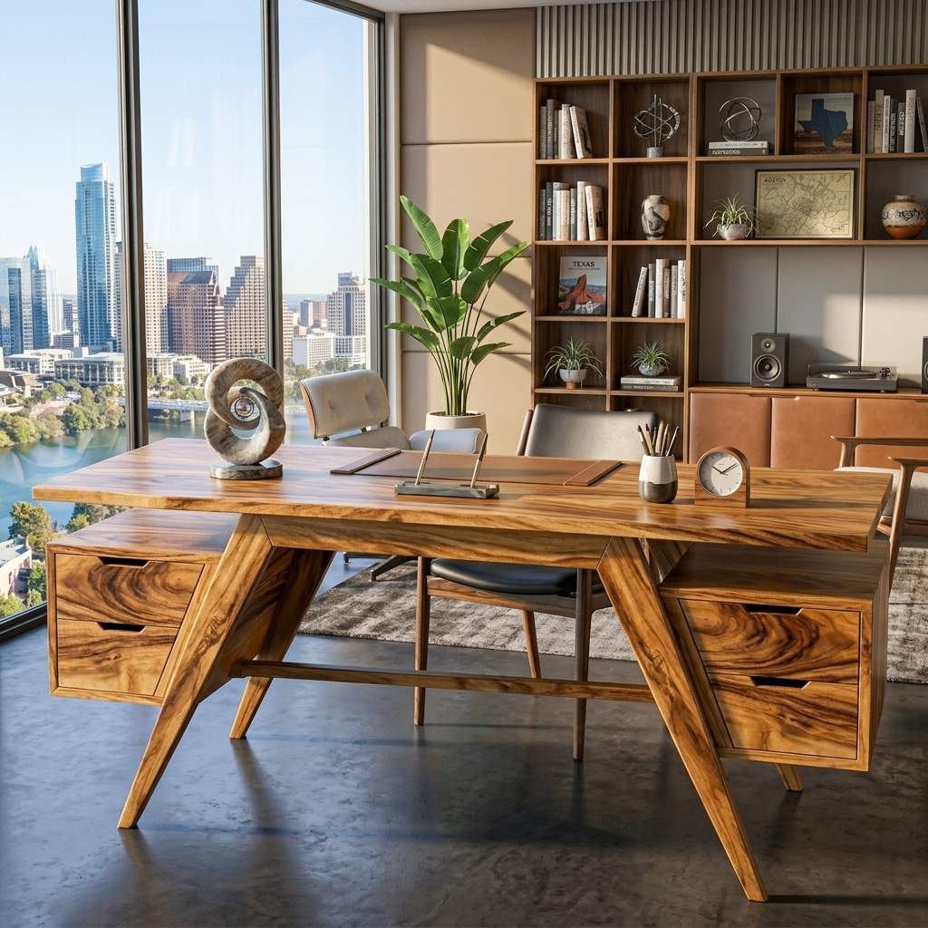 Modern Wooden Desk With Dual Drawers For Home Office