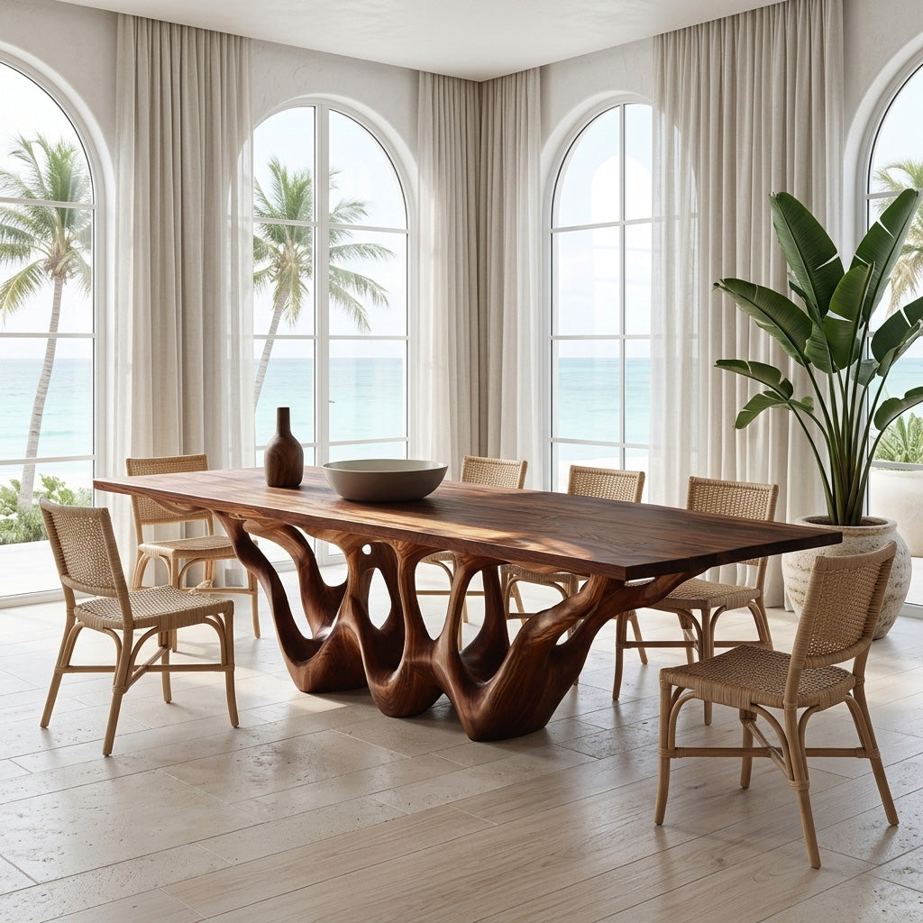 Organic Wooden Dining Table With Sculptural Root Base For Dining Room
