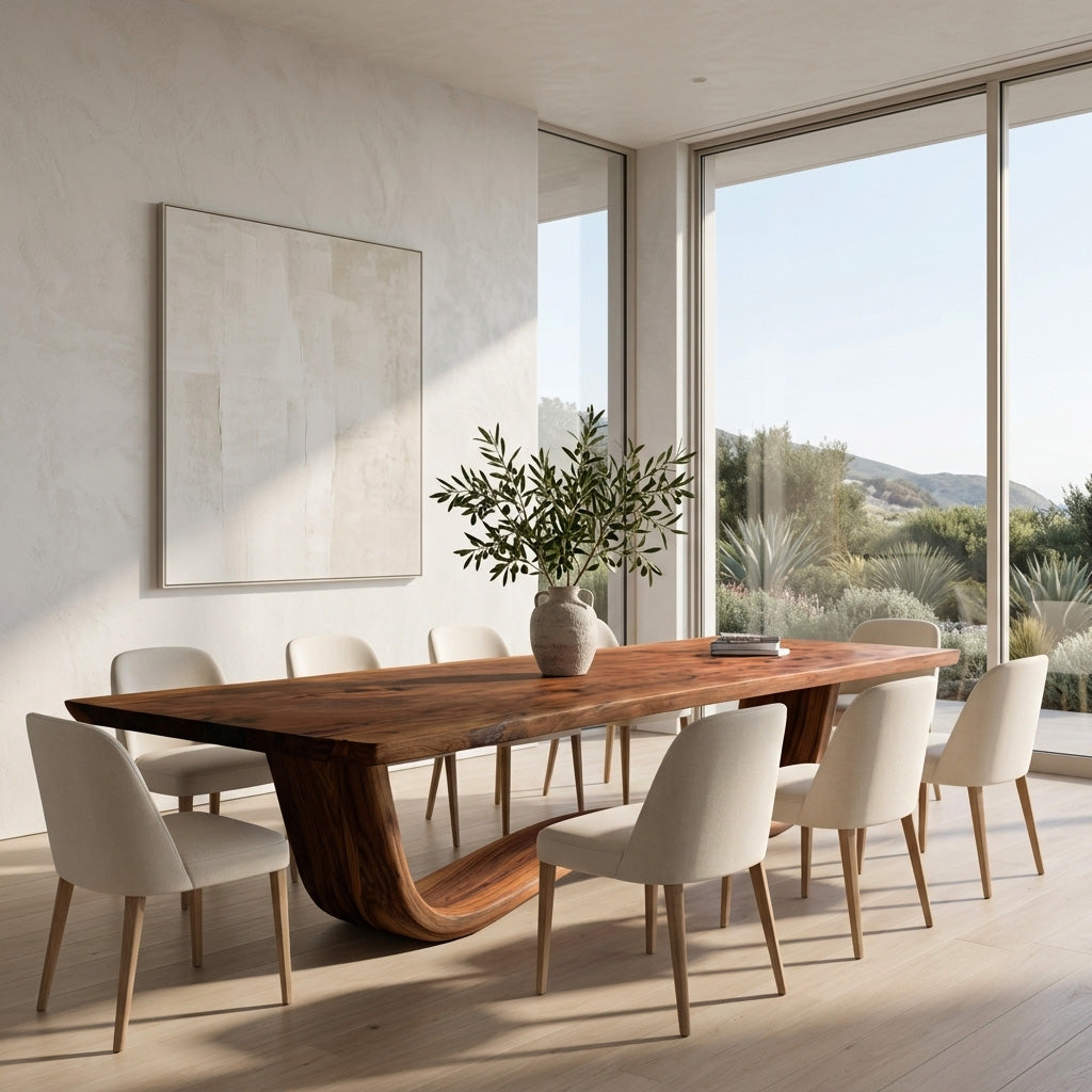Modern Flowing Wave Base Wooden Dining Table For Dining Space