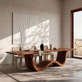 Luxury Wood Dining Table With Curved Pedestal For Dining Room
