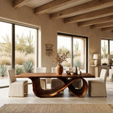 Organic Wood Dining Table With Infinity Loop Base For Kitchen