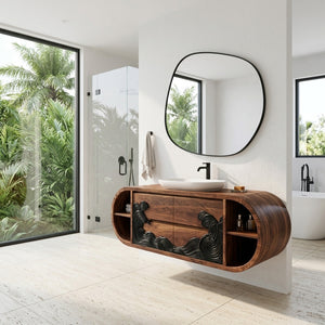 Contemporary Floating Bathroom Vanity With Black Wave For Bathroom