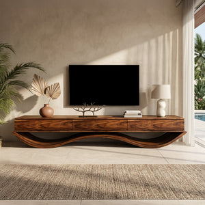 Modern Sculptural TV Console With Curved Base For Living Room