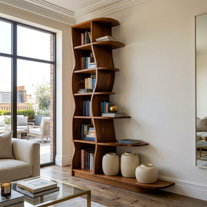 Modern Bookshelf With Wavy Design For Living Room