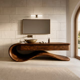 Contemporary Wooden Bathroom Vanity With Wave Base For Bathroom