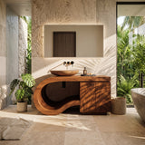 Modern Wooden Bathroom Vanity With Curved Pedestal For Bathroom