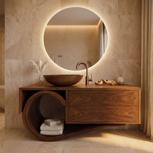 Modern Bathroom Vanity With Curved Loop Base For Bathroom Use