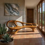 Organic Wooden Bench With Sculptural Continuous Frame For Entryway