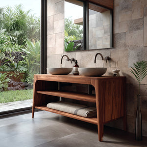 Organic Modern Bathroom Vanity With 2-Tier Open Shelf For Bathroom